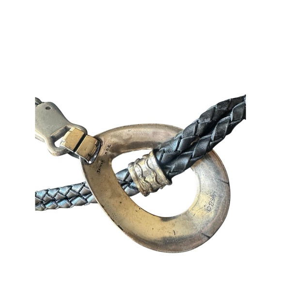 Brighton Vintage 1994 Black Leather Boho Western Lasso Lariat Rope Braid Belt L - Picture 3 of 9